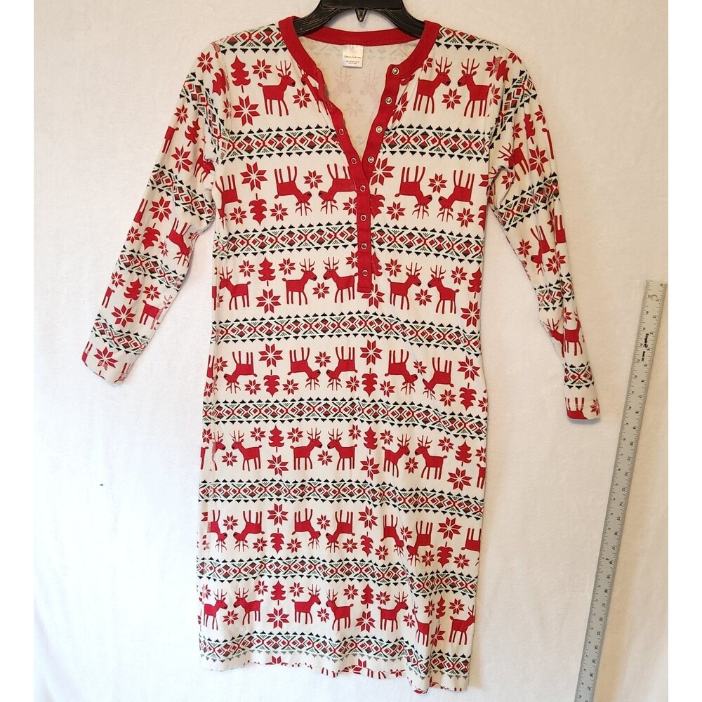 Hanna Andersson Women’s Sz S Organic Cotton Holiday Nightgown Red Fair Isle Deer
